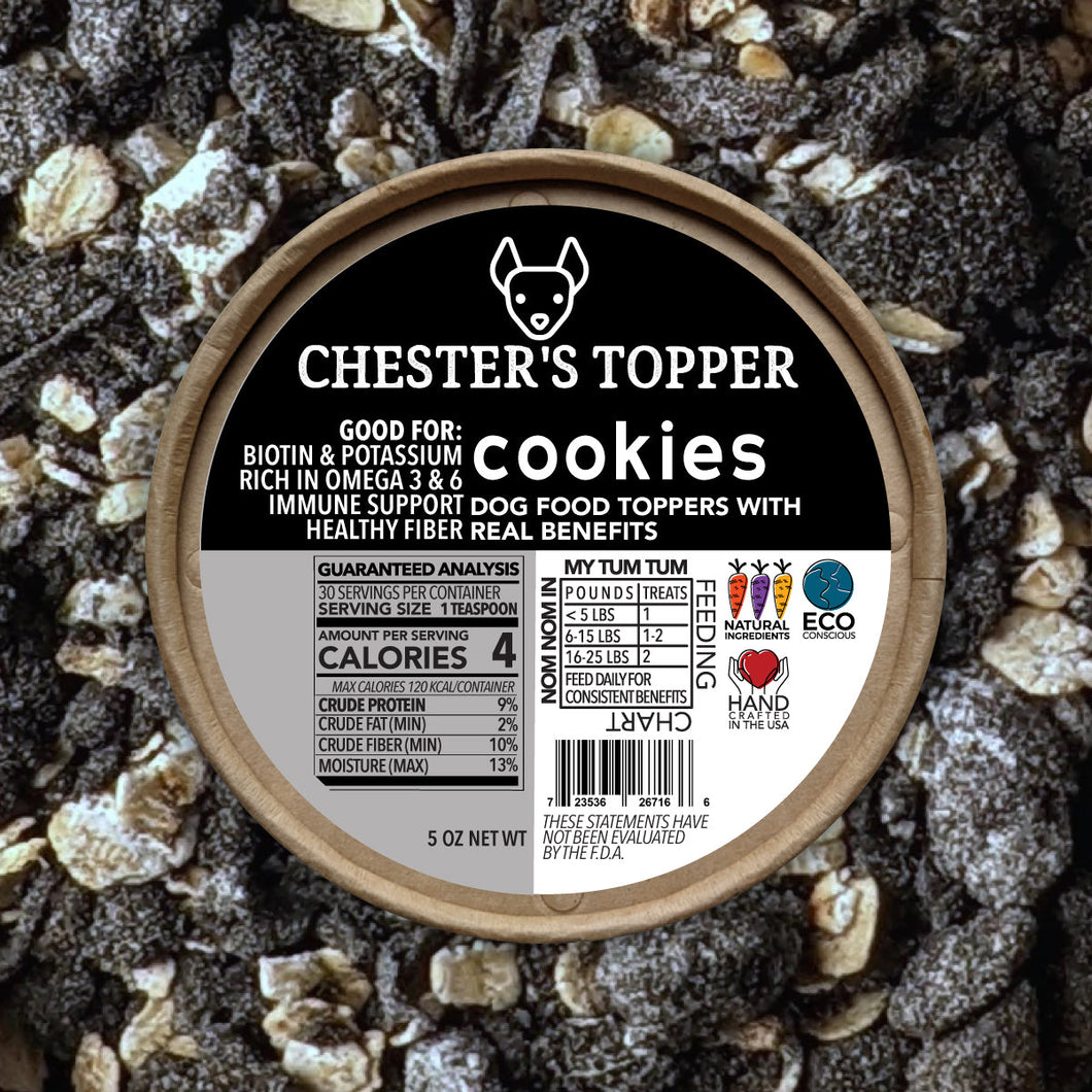 CHESTER'S COOKIES & CREAM DOG FOOD TOPPER FOR REDUCING BLOATING & RESPIRATORY SUPPORT